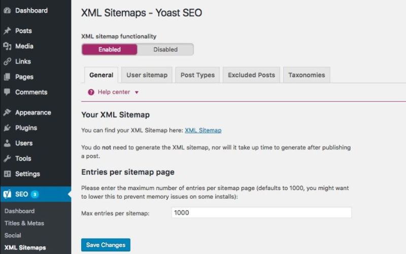 Kích hoạt tính năng XML Sitemap