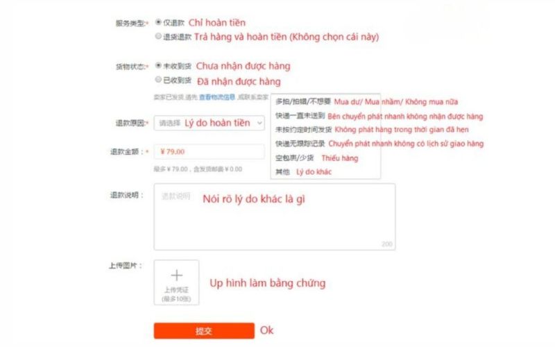 điền đầy đủ lý do khiếu nại