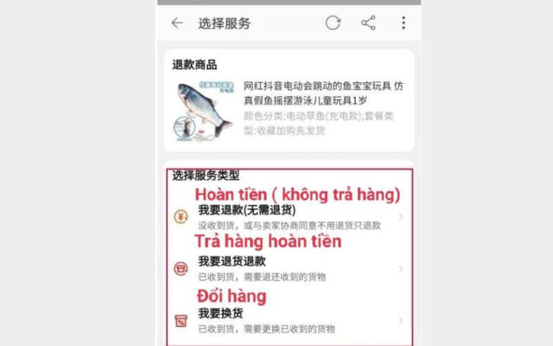 chọn hình thức trả hàng hoàn tiền