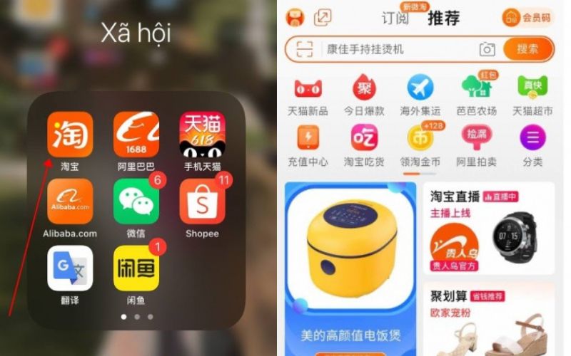 mở ứng dụng Taobao trên điện thoại